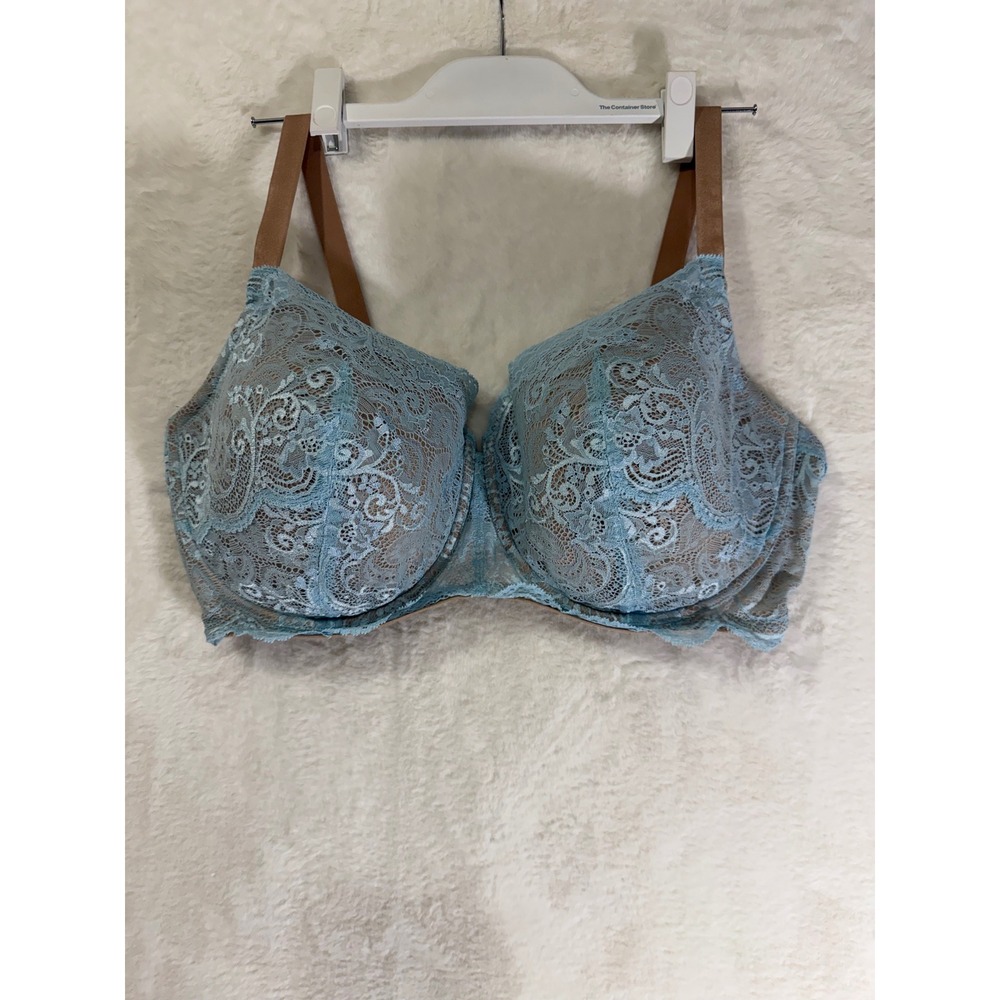 ThirdLove 24/7 Lace Balconette Bra Blue Tan Floral Full Coverage Womens Size 42F